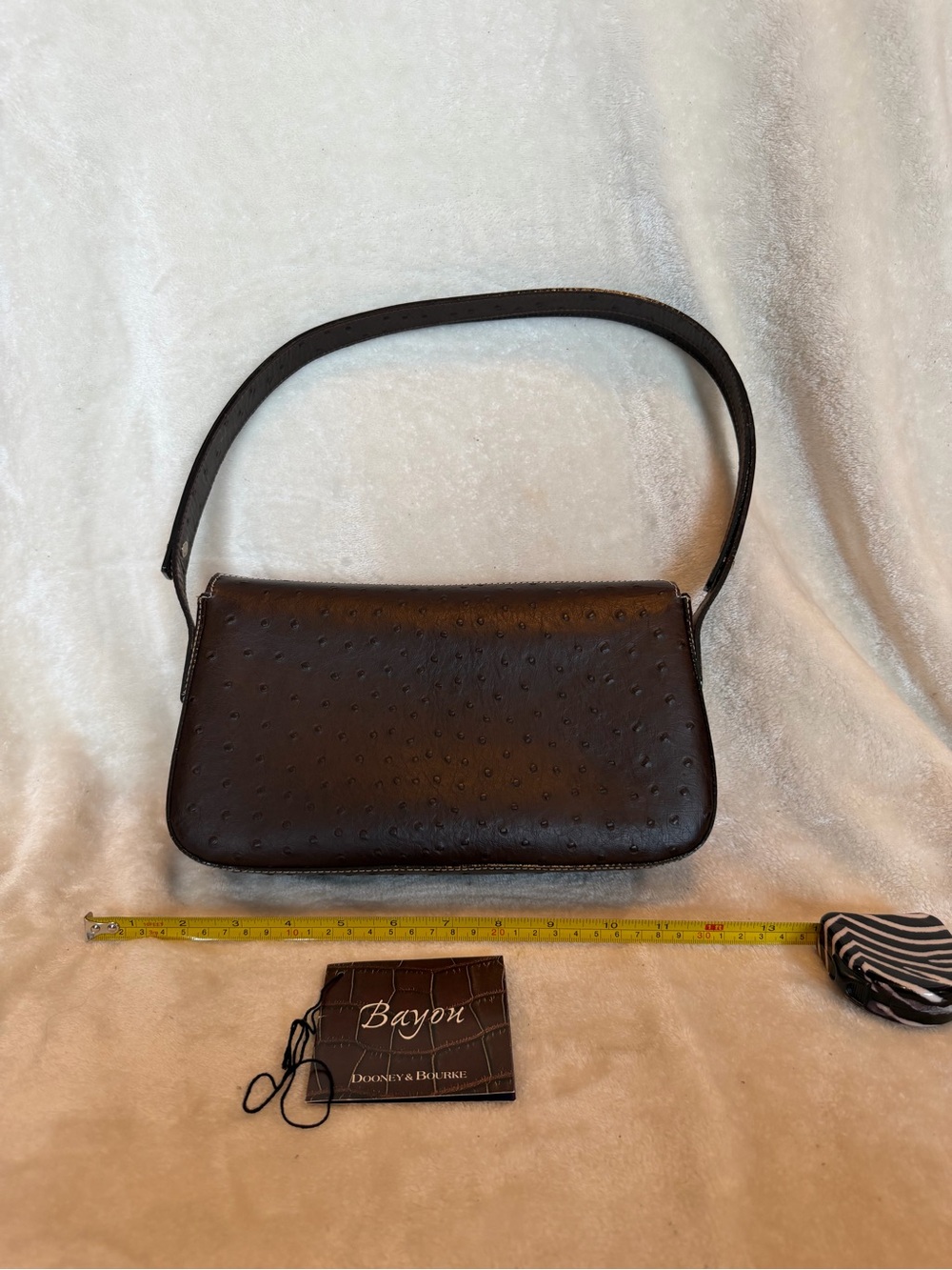 Dooney & Bourke Bayou Ostrich Dark Brown Leather Shoulder Bag - Picture 2 of 8